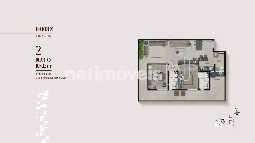 Planta Dois quartos Garden