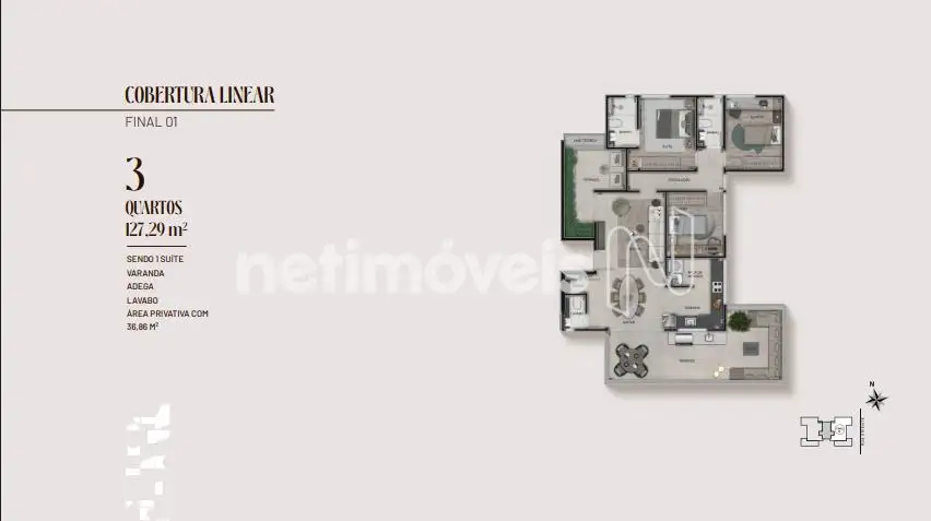 Planta Cobertura Linear Três Quartos