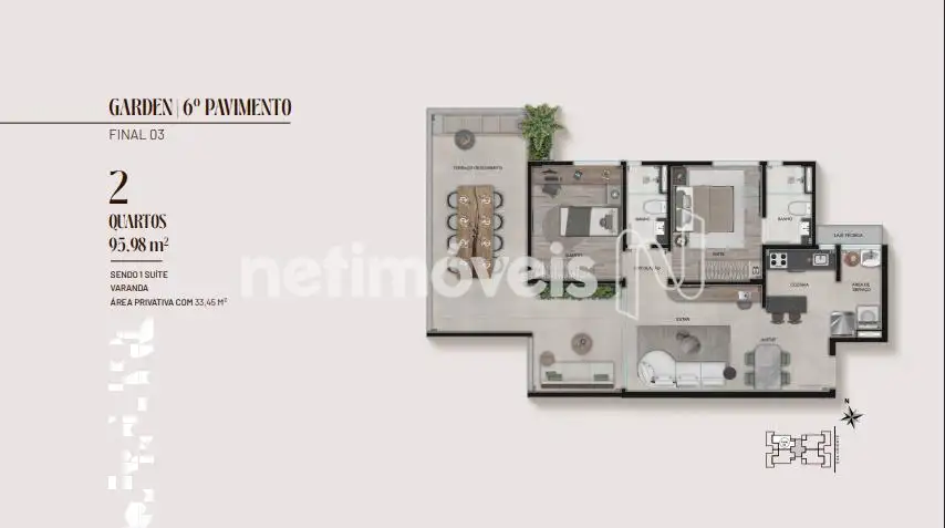 Planta Dois Quartos Garden