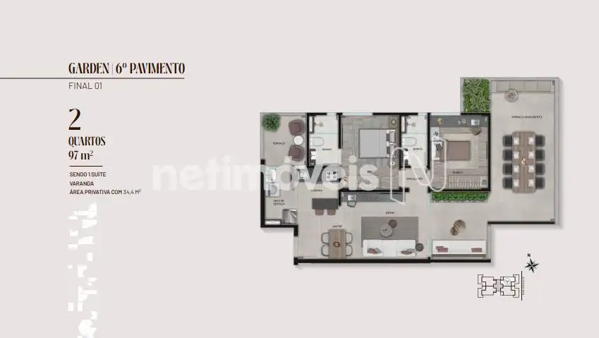 Planta Dois Quartos Garden