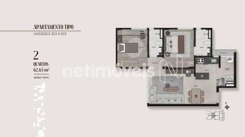 Planta Dois Quartos Tipo