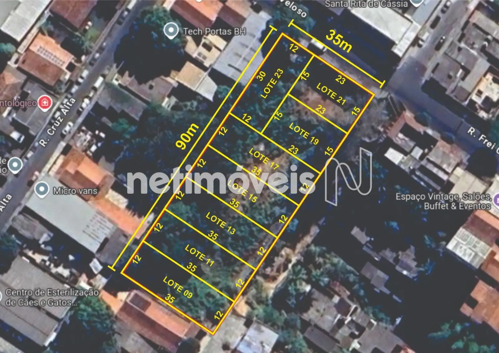 Vista Aérea com divisão dos lotes