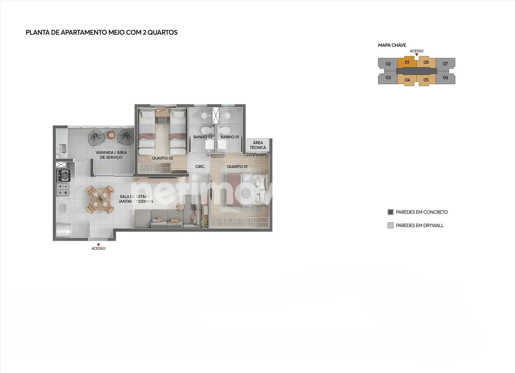 Planta apartamento 02 quartos