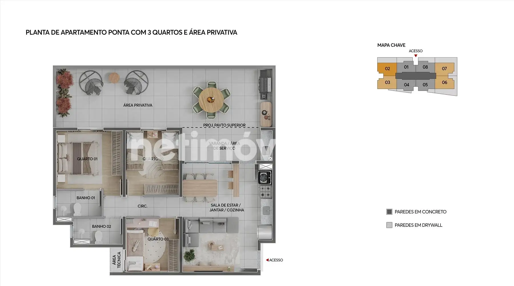 Planta apartamento 03 quartos