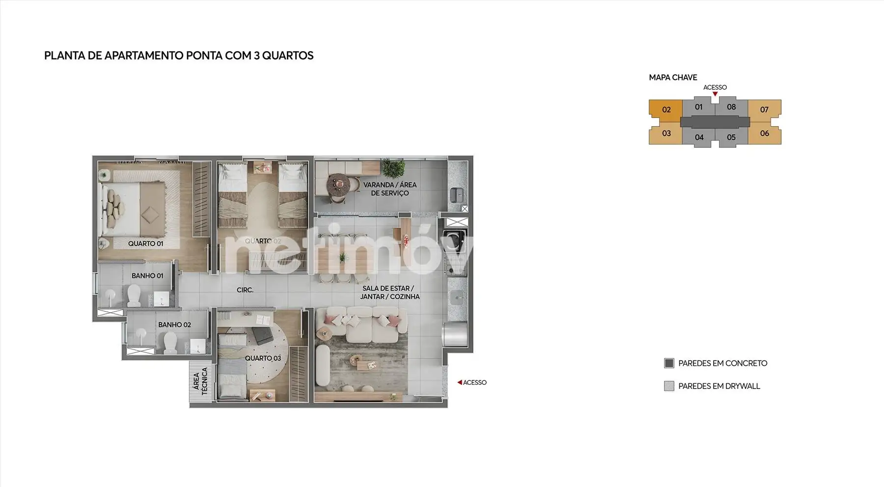 Planta apartamento 03 quartos
