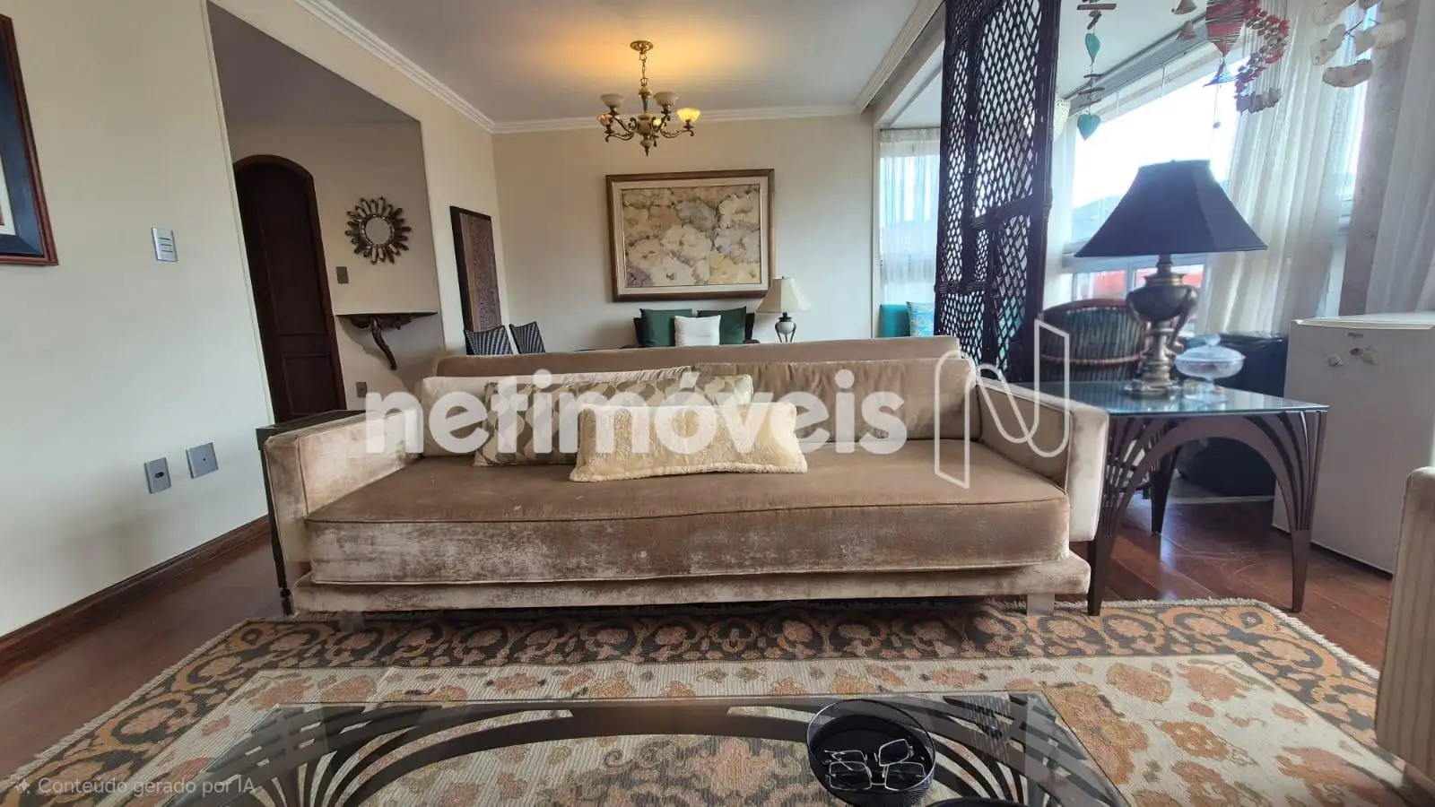 Sala vários ambientes com varanda integrada