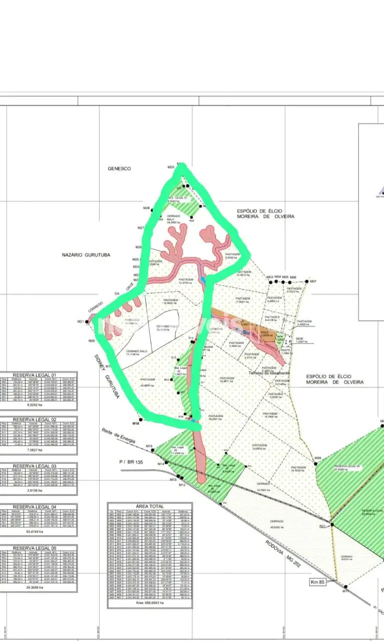 Área da fazenda circundada de verde claro