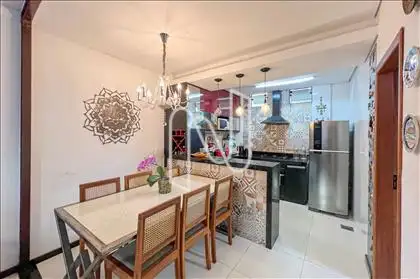 Sala de jantar conjugada com cozinha gourmet