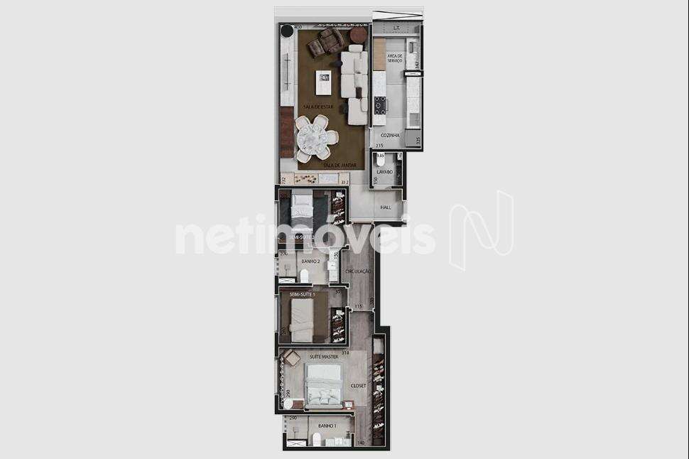 Planta apto - Cozinha fechada